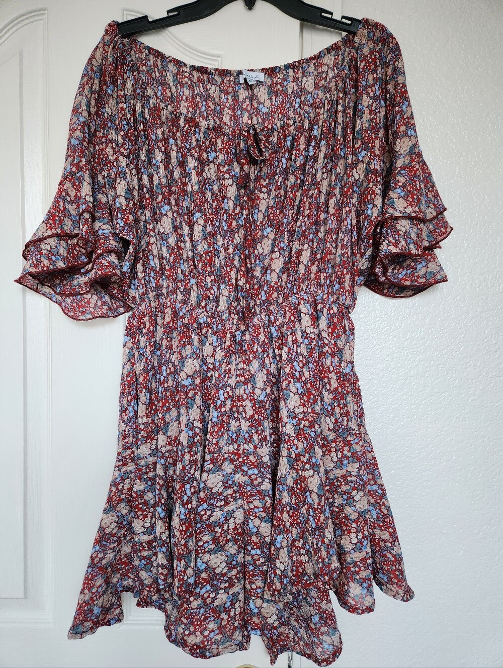 White Birch Red Floral Romper Size M